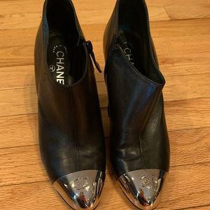 Chanel Silver  CC cap toe booties- black